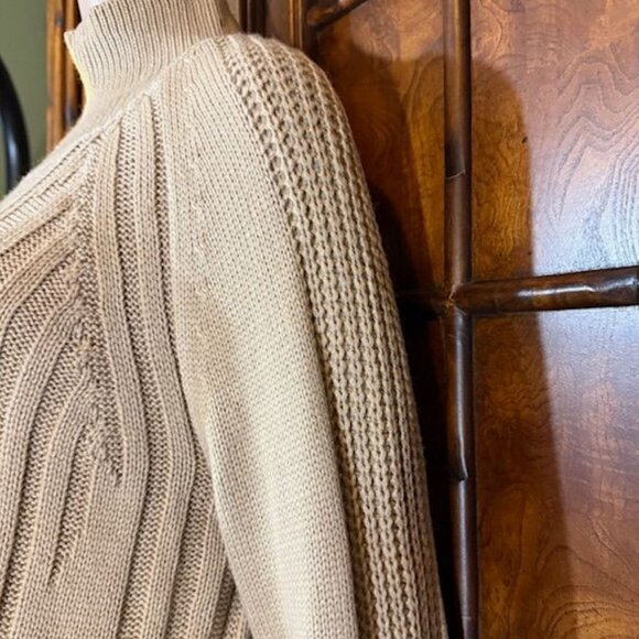 NWOT Bodilove Khaki Tan Cotton Blend Modern Cable Knit Tie Bow Sleeve Sweater - Picture 13 of 16